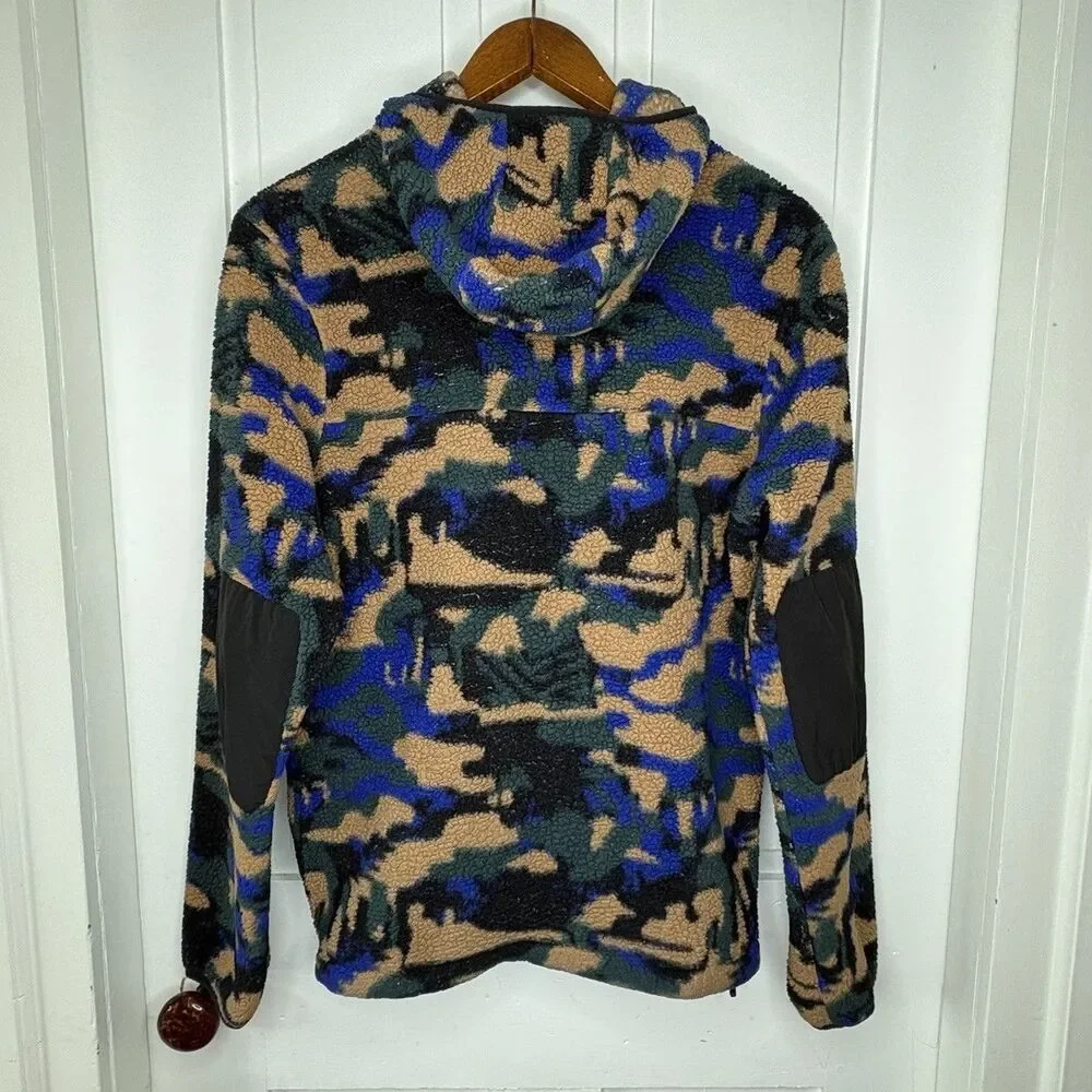 The North Face Campshire Fleece Hoodie Camo Blue Green Sherpa Pullover Jacket L